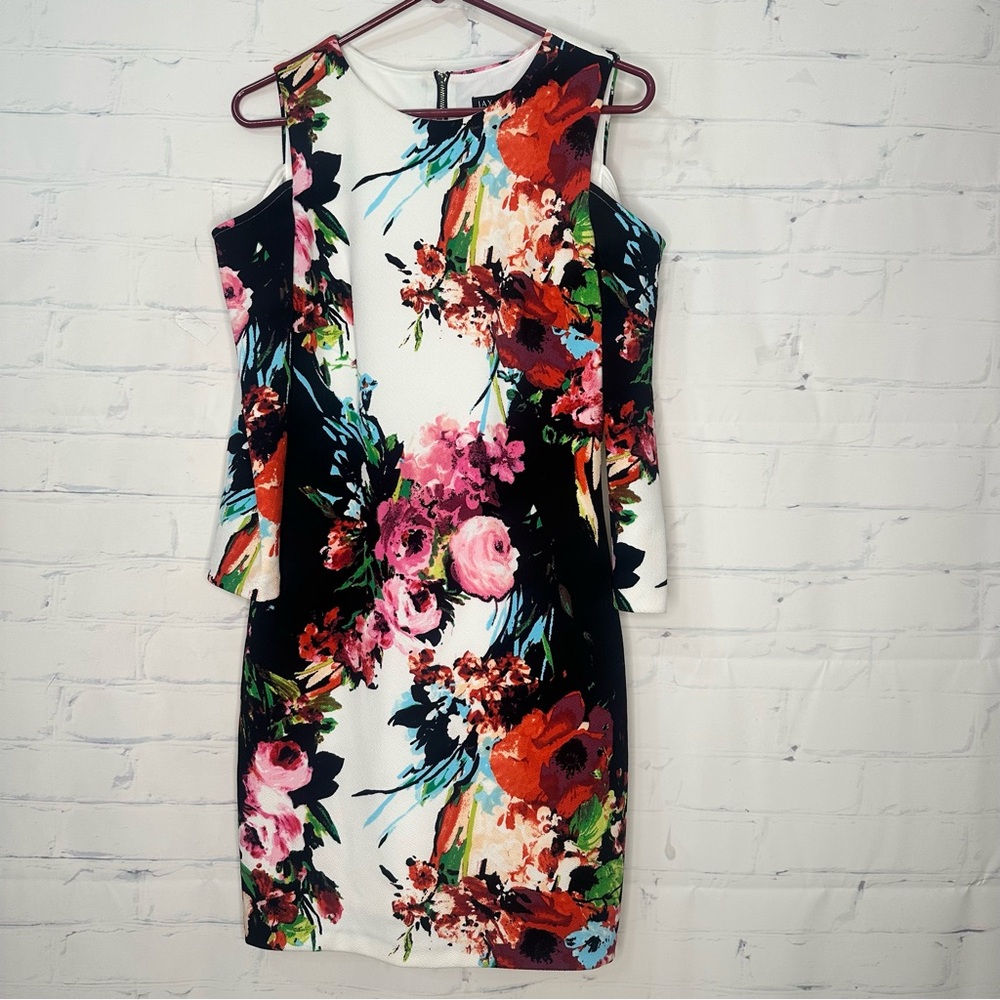 Women’s JAX Black Label Size 4 Cold Shoulder Multi Color Dress